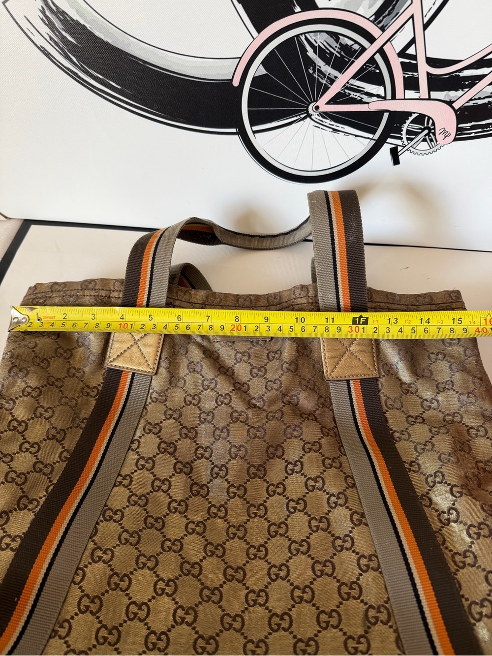 GUCCI Vintage Crystal Coated Canvas GG Logo Web Tote Bag - Picture 16 of 16